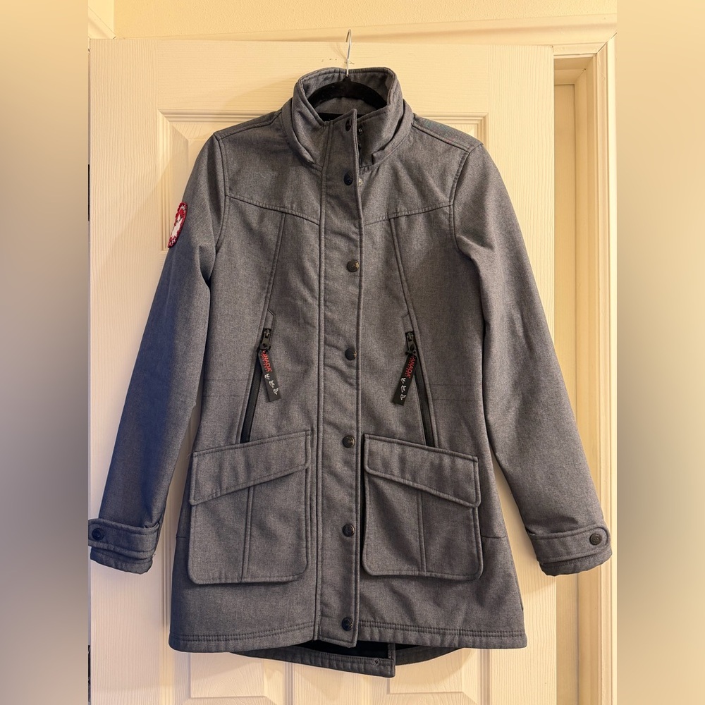 Canada Weathergear Women's Gray Mid-Length Jacket, Button & Zip, Patch Logo, M